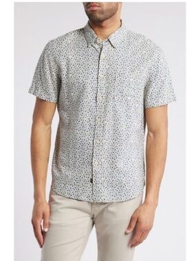 Rails Short Sleeve Button-Up Shirt in White with Navy Micro Print